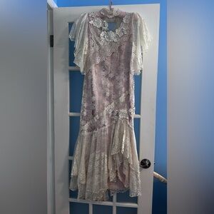 Vintage Lorrie Kabala Asymmetrical Lace and Pearl Gown